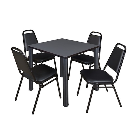 Kee Kee Square Table & Chair Set, Wood, Metal, Vinyl Top, Grey TB3030GYBPBK29BK